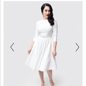 Unique Vintage White Boatneck Swing Dress L 10/12